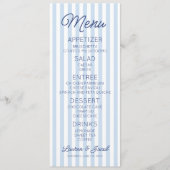 Menu Modern Minimal Minimalist Blue Stripes Wedding (Devant)