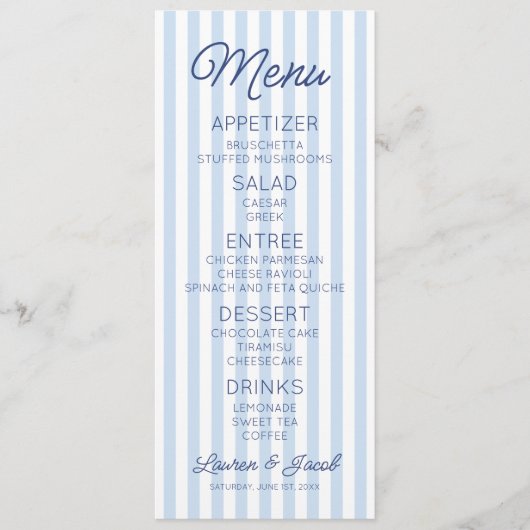 Menu Modern Minimal Minimalist Blue Stripes Wedding (Devant)