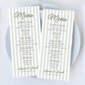 Menu Modern Minimal Minimalist Green Stripes Wedding