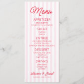 Menu Modern Minimal Minimalist Pink Stripes Red Wedding (Devant)