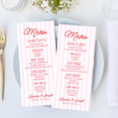Menu Modern Minimal Minimalist Pink Stripes Red Wedding