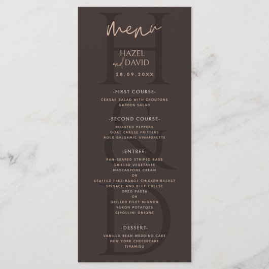 Menu Modern Minimalist Brown Monogram Wedding (Devant)