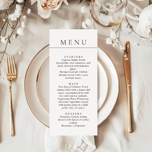 Menu Modern Minimalist Simple Black Line Wedding Dinner