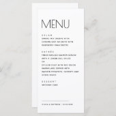 Menu Modern Minimalist Wedding. Simple Clean Typography (Devant / Derrière)