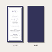 Menu Modern Navy Blue Cross Boy First Communion