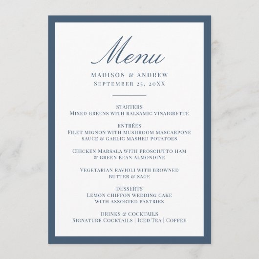 Menu Modern Navy Border Wedding (Devant)