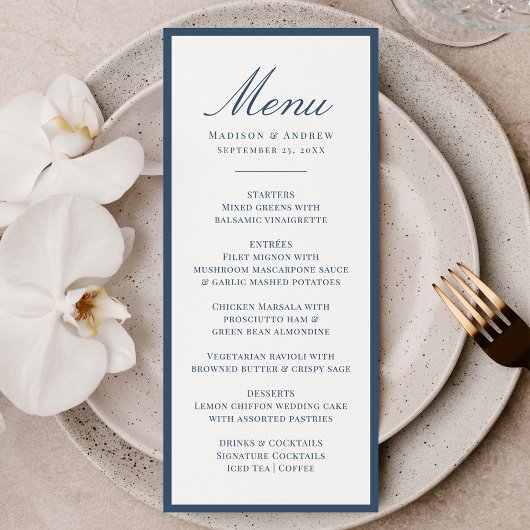 Menu Modern Navy Border Wedding