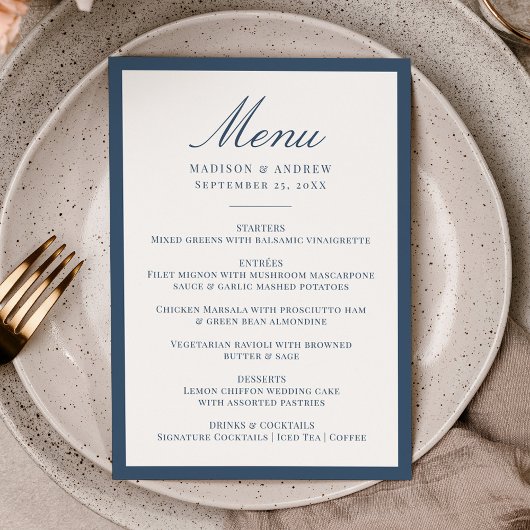 Menu Modern Navy Border Wedding