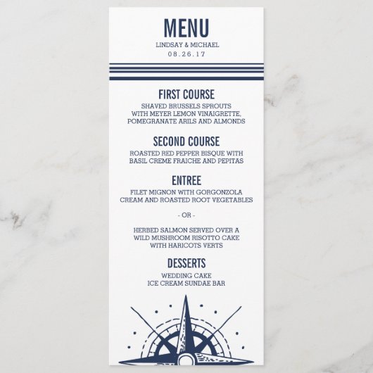 Menu Modern Navy & White Nautical Compass Wedding (Devant)