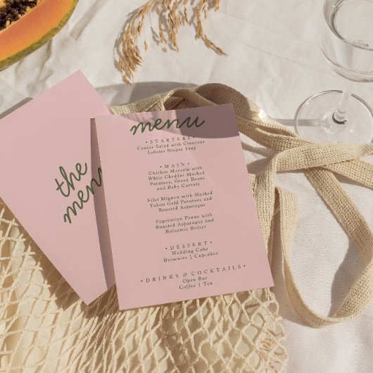 Menu Modern Pink Green Whimsical Summer Fun Wedding