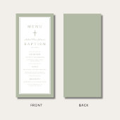 Menu Modern Sage Green Cross Boy Baptism