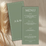 Menu Modern sage green minimalist wedding<br><div class="desc">Modern and simple wedding menu in sage green. Clean and easy-to-read design that matches a minimalist modern wedding theme. Includes course description - starter,  main course,  desert and drinks information which is easy to edit and personalize.</div>
