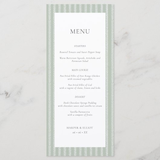 Menu Modern Sage Green Stripes Wedding (Devant)