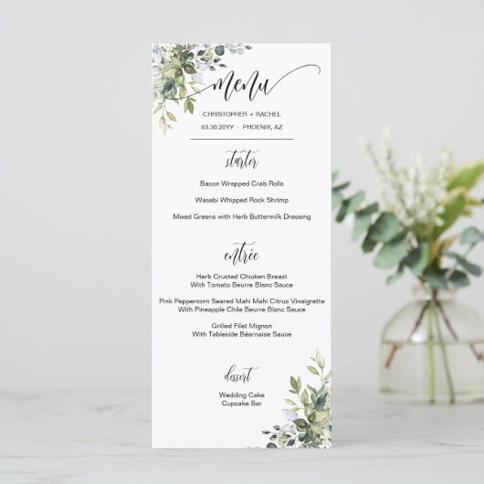 Menu Modern Script Greenery Garden Mariage (Debout devant)