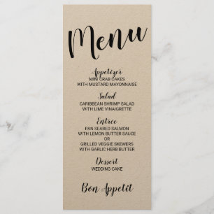 Menu Modern Script Kraft Paper Wedding