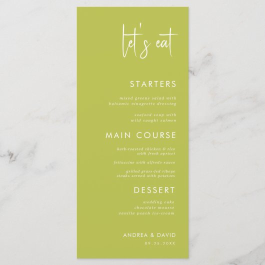 Menu Modern Script Minimalist Let's Eat White Wedding   (Devant)