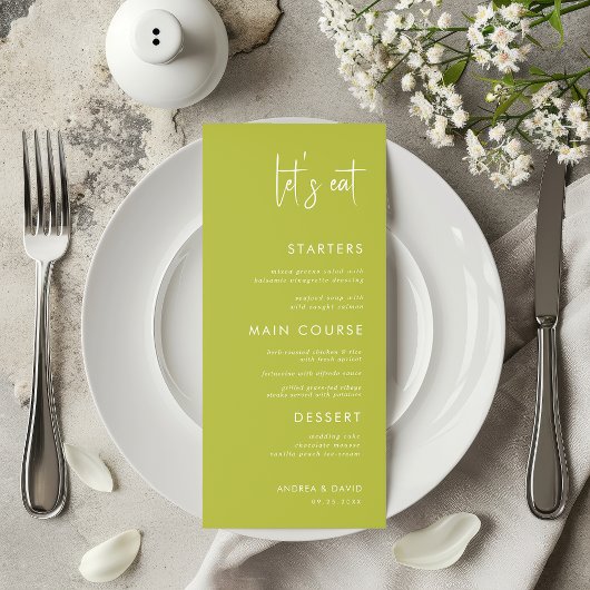 Menu Modern Script Minimalist Let's Eat White Wedding  