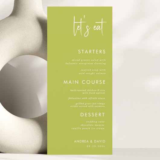 Menu Modern Script Minimalist Let's Eat White Wedding  
