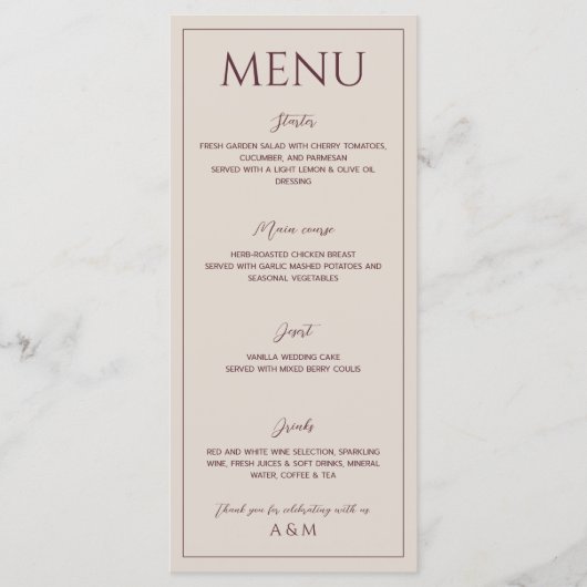 Menu Modern simple tan minimalist wedding (Devant)