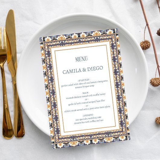 Menu Modern Talavera Heritage Elegant Wedding