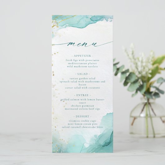 Menu Modern Teal Gold Abstract Beach Wedding (Debout devant)