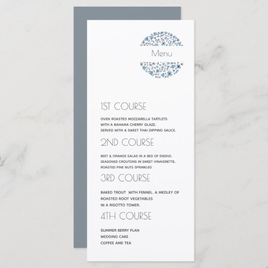 Menu Moderne 4 Parcours Floral Mariage (Devant / Derrière)