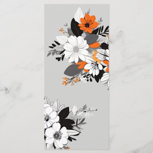 Menu moderne à fleurs monochromes mariage (Dos)