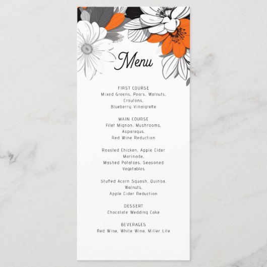 Menu moderne à fleurs monochromes mariage (Devant)