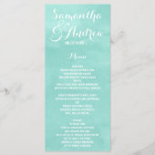 Menu moderne aqua vert aquarelle mariage (Devant)