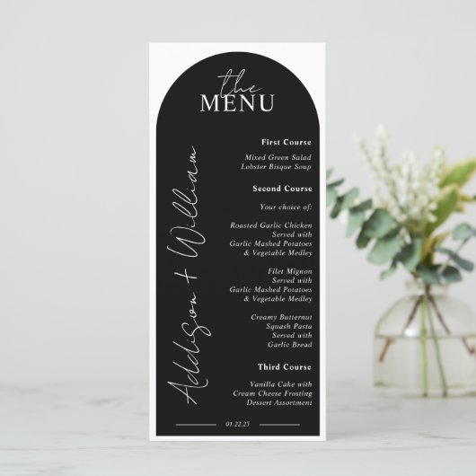 Menu moderne Arc noir et blanc Mariage (Debout devant)