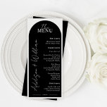 Menu moderne Arc noir et blanc Mariage<br><div class="desc">Ce menu moderne de Mariage noir et blanc est parfait pour afficher des choix de repas lors de votre journée spéciale. Éditer à l'aide de l'outil de conception pour des options de couleurs infinies.</div>