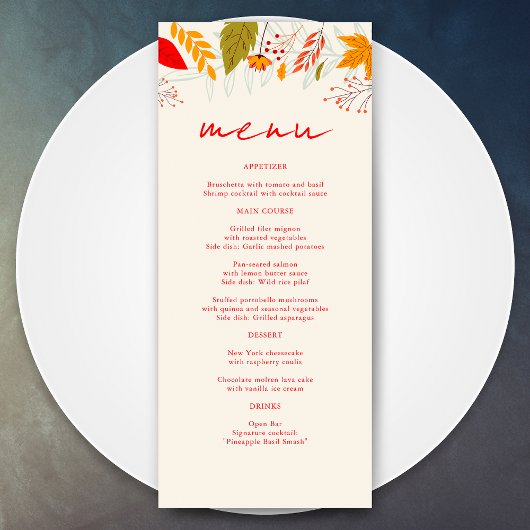 Menu Moderne automne brillant Floral Simple Mariage ivo