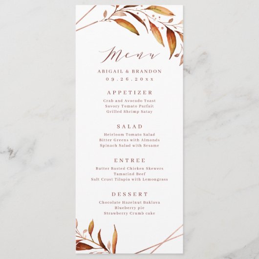 Menu Moderne Automne vert Mariage géométrique Rustique (Devant)