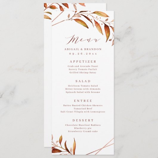 Menu Moderne Automne vert Mariage géométrique Rustique (Devant / Derrière)