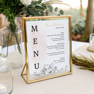 Menu Moderne avec Aquarelle Bleue et Flore Noire