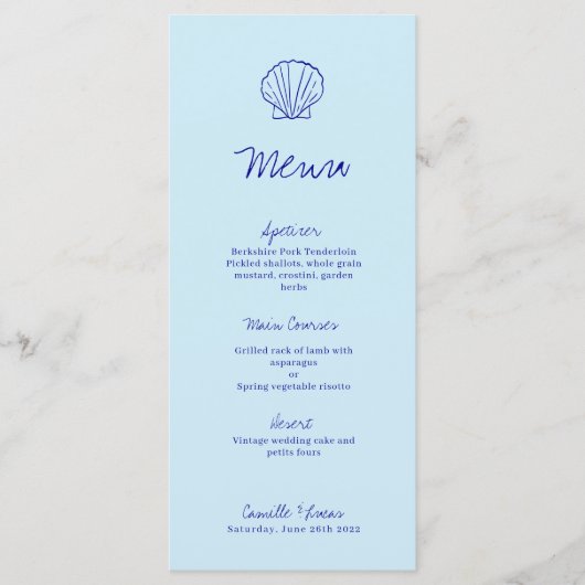 Menu moderne Blue Mediterranean Shell Mariage (Devant)