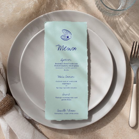Menu moderne Blue Mediterranean Shell Mariage