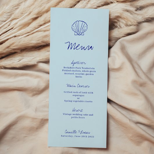 Menu moderne Blue Mediterranean Shell Mariage