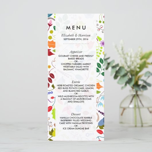 Menu moderne Boho Chic Floral Mariage (Debout devant)