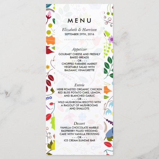 Menu moderne Boho Chic Floral Mariage (Devant)