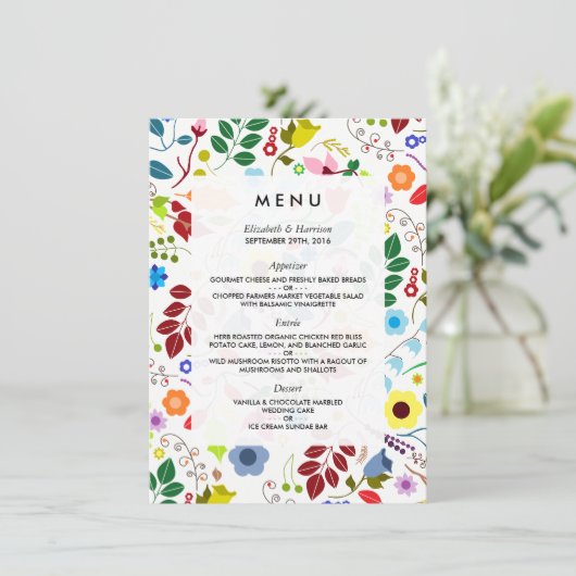 Menu moderne Boho Chic Floral Mariage (Debout devant)