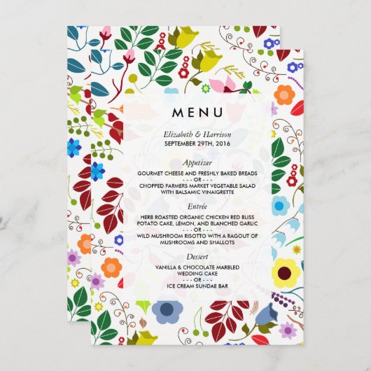 Menu moderne Boho Chic Floral Mariage (Devant / Derrière)