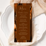 Menu Moderne Burnt Orange Or Agate Brown Mariage<br><div class="desc">Ce menu mariage moderne et élégant est doté d'un arrière - plan d'agate orange brûlé à l'aquarelle et décoré d'une fausse parties scintillant dorée. Le texte apparaît dans une écriture manuscrite de couleur dorée élégante et des polices de cuivre sur un rectangle brun de muscade. La conception de l'agate est...</div>
