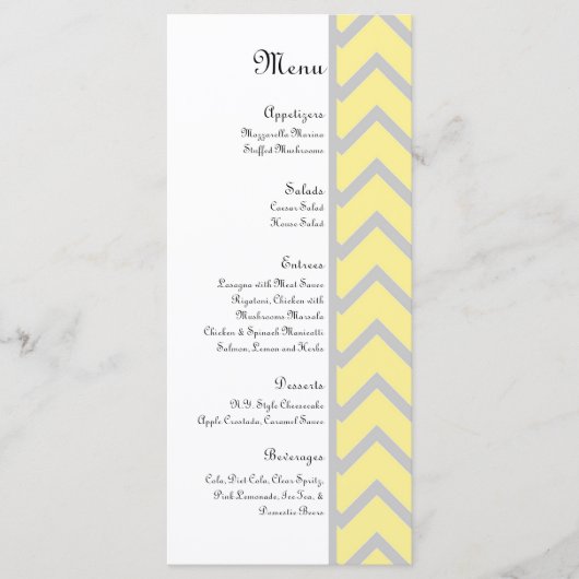 Menu moderne Chevron Yellow/Grey Mariage (Devant)