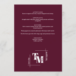 Menu Moderne Chic Bourgogne Minimaliste Merci Mariage