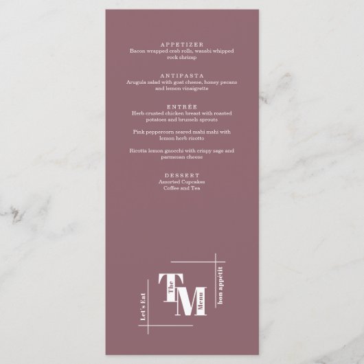 Menu Moderne Chic Dusty violet minimaliste Merci Mariag (Devant)