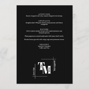 Menu Moderne Chic noir blanc minimaliste Merci Mariage
