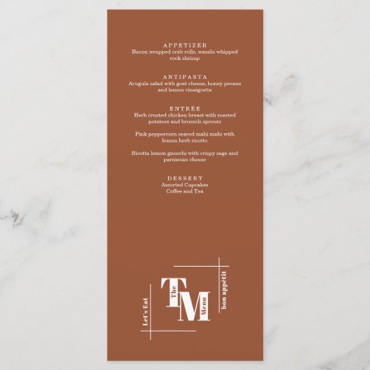 Menu Moderne Chic Terracotta Boho Mariage Merci Note (Devant)