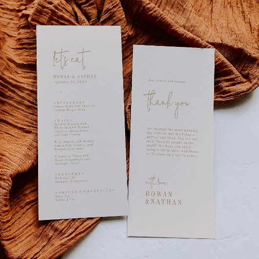 Menu Moderne Chic Vintage Merci or et Mariage