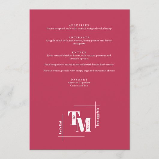 Menu Moderne Chic Viva Magenta Minimal Merci Mariage (Devant)